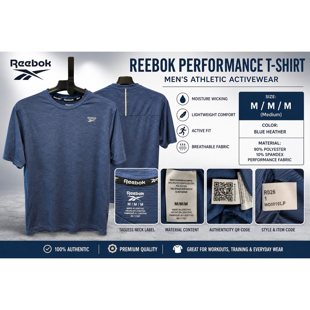 Reebok Mens Blue Space Dye Performance Training T-Shirt REM241TS21 Size M